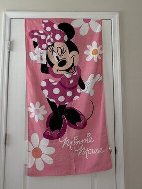 Disney Minnie Mouse Kids Floral Pink Character 28”x 58” Beach Towel